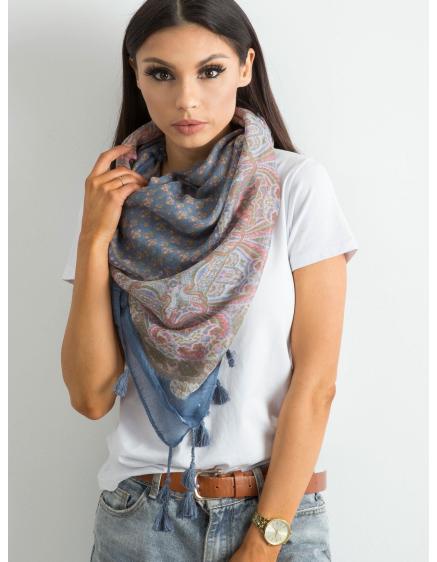 Női nyomtatott sál bojtokkal JUSTIN kék