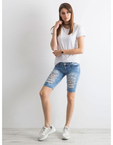 Női bermudák lyukas farmer OVA kék