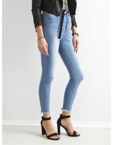Dámské džíny s vysokým pasem a knoflíky vybledlé SKINNY modré  