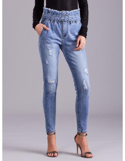 Dámské džíny s vysokým pasem a páskem BELT modré 