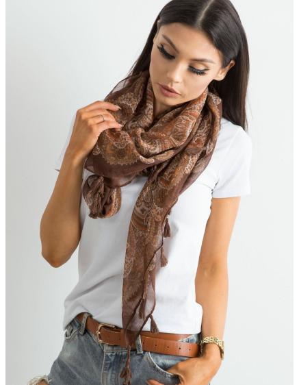 Női nyomtatott sál bojtokkal BLAINE barna