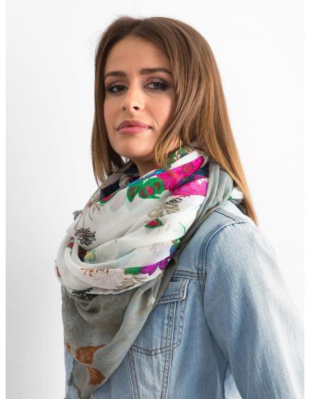 Dámský šátek s květinovým vzorem ESTEBAN bílý a šedý 