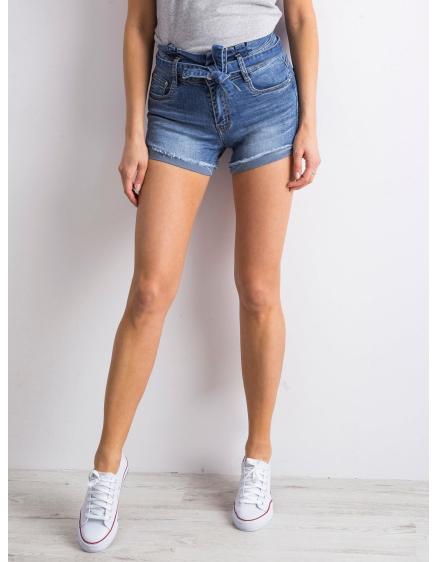 Női farmer rövidnadrág nyakkendővel KIAAN kék