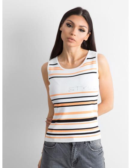 Női csíkos felső LUMINA fehér és narancssárga