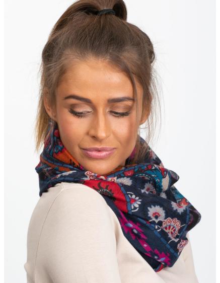 Női népi mintás sál AMIR tengerészkék