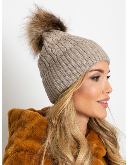 Dámska čiapka s rebrovaným lemom béžová