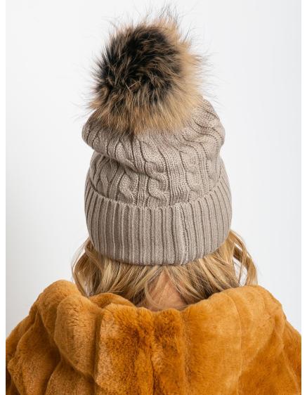 Dámska čiapka s rebrovaným lemom béžová