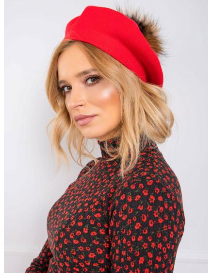 Dámska baretka s bambulou červená