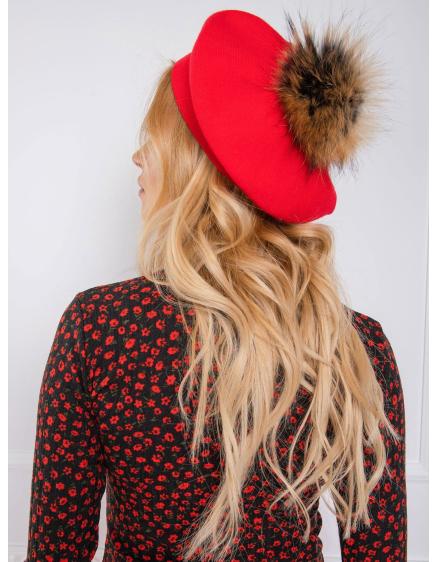 Dámska baretka s bambulou červená