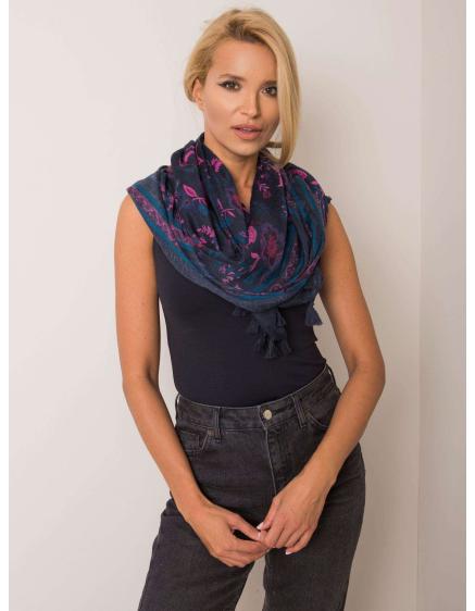 Női virágos mintás sál KYLEN tengerészkék
