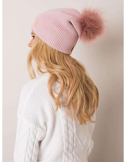 Dámská čepice s bambulí RUE PARIS světle růžová 