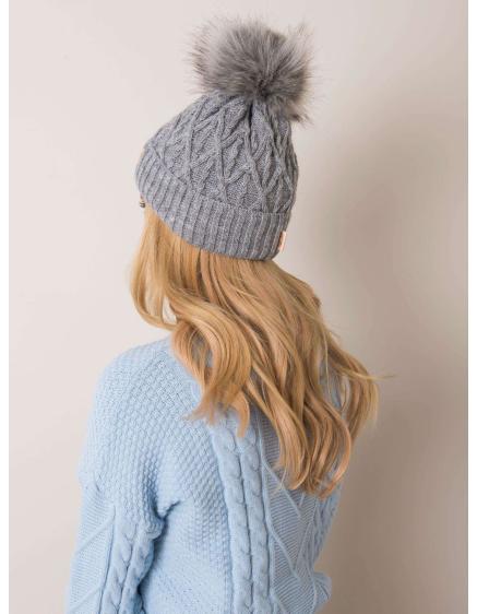 Dámská čepice s bambulí RUE PARIS šedá 