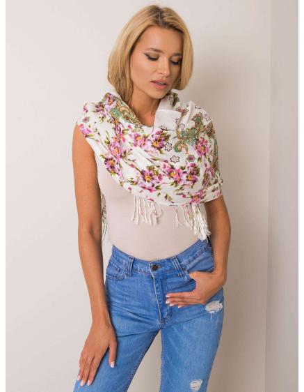 Női virágos rojtos sál DERICK ekrü színben