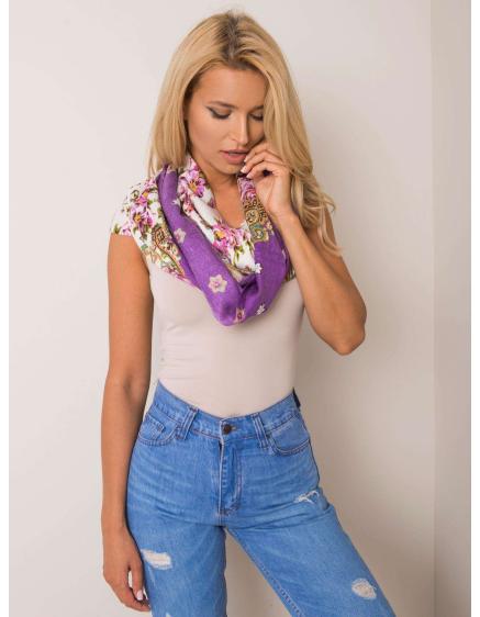Női virágos bojtos sál JONAH lila és ekrü színben