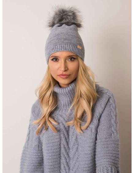Dámská čepice s bambulí RUE PARIS šedá 