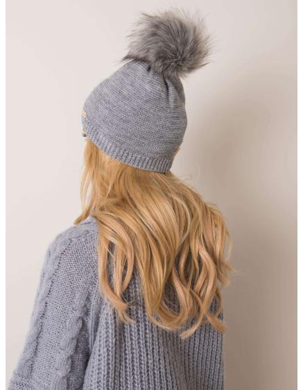 Dámská čepice s bambulí RUE PARIS šedá 