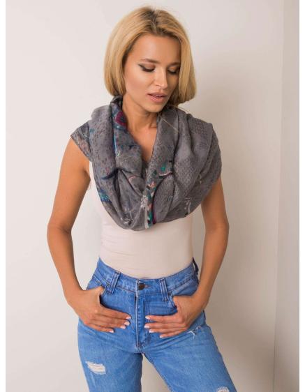 Šedý vzdušný šál s ľudovými vzormi