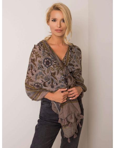Női virágos sál CAMREN sötét bézs