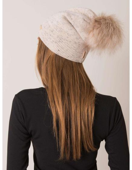 Dámska čiapka s bambulou RUE PARIS béžová