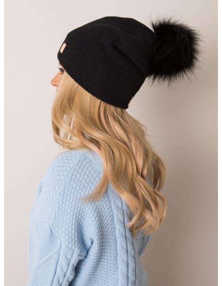Dámská čepice s bambulí RUE PARIS černá 