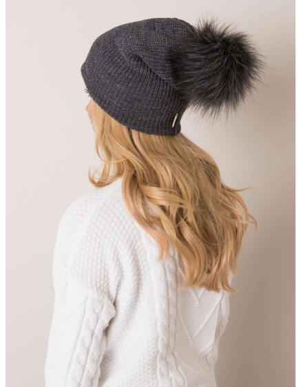 Női sapka pomponnal RUE PARIS sötétszürke