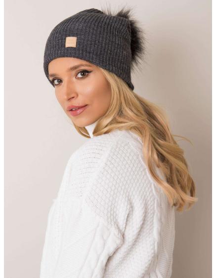 Női sapka pomponnal RUE PARIS sötétszürke