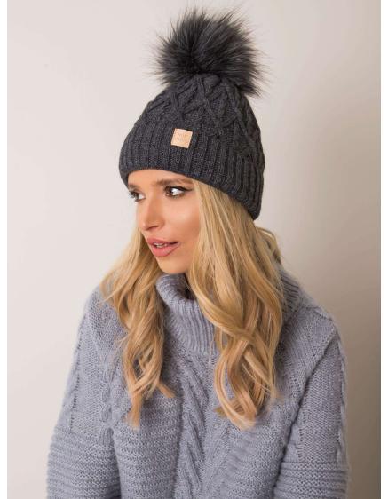 Női sapka pomponnal RUE PARIS sötétszürke