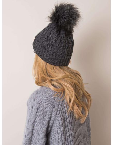 Női sapka pomponnal RUE PARIS sötétszürke