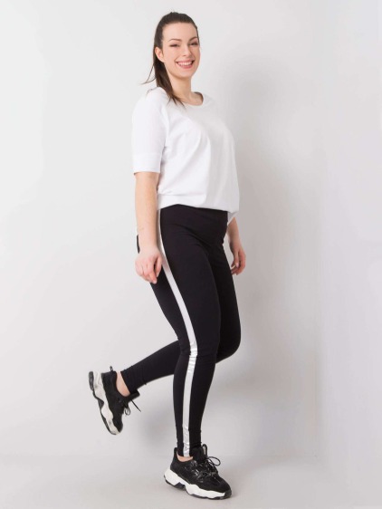Női leggings csíkos plus size CHARLOTTA fekete és ezüst csíkokkal