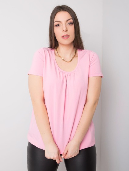 Csíkos pamut plus size felső CELESTE világos rózsaszín