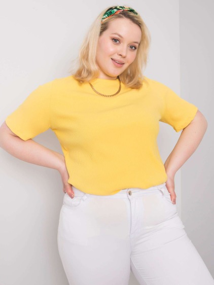 Női plus size blúz bordázott anyagból STELLA sárga