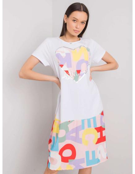 Női GUINEVRE nyomtatott ruha fehér és világos rózsaszínben