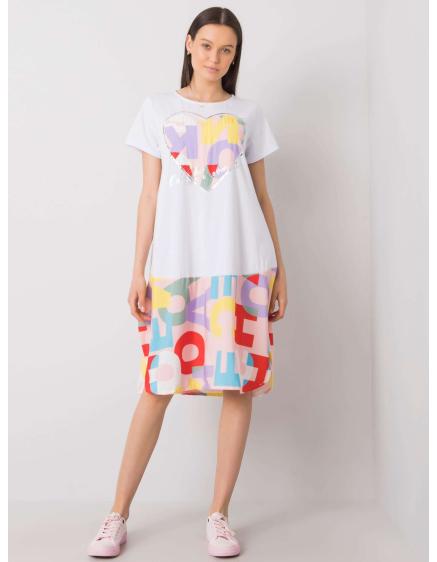 Női GUINEVRE nyomtatott ruha fehér és világos rózsaszínben