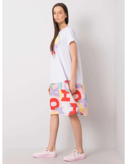 Női GUINEVRE nyomtatott ruha fehér és világos rózsaszínben