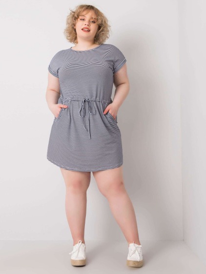 Dámske pruhované plus size mini šaty SARIYAH námornícka modrá a biela