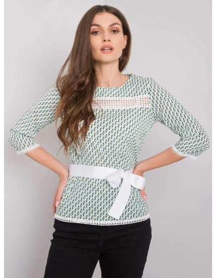 Női mintás blúz IFRAH fehér-zöld színben