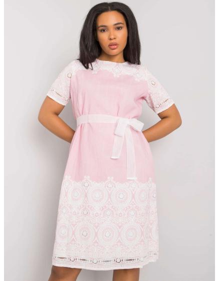 Női plus size ruha nyakkendővel AGOSTINA rózsaszínű