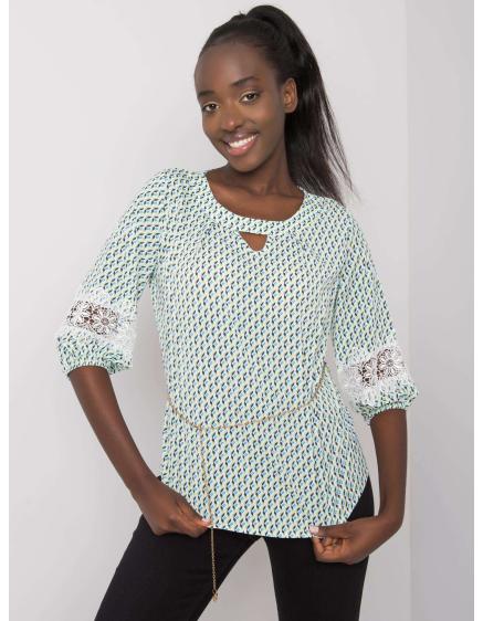 Női mintás blúz JAZMIN fehér-zöld színben
