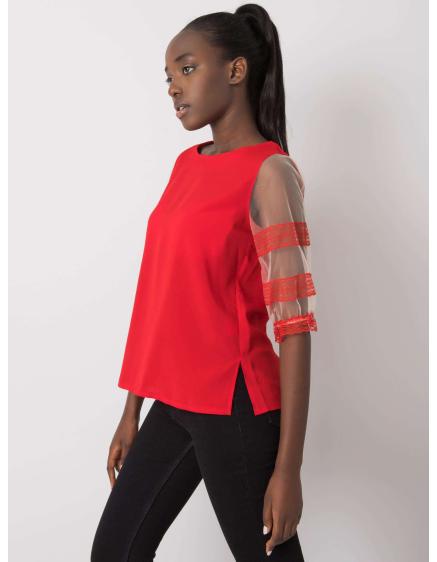 CORA piros női blúz díszes ujjakkal