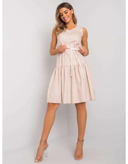 Női fodros csíkos ruha AMELIA beige