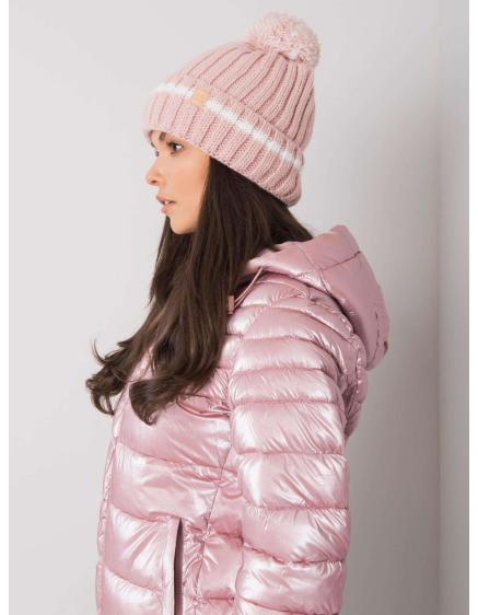 Dámská čepice s bambulí světle růžová