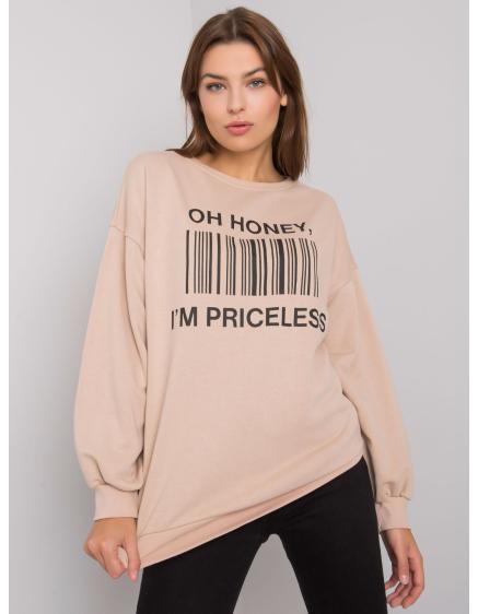 Női kapucnis pulóver BASILE bézs színű nyomtatással