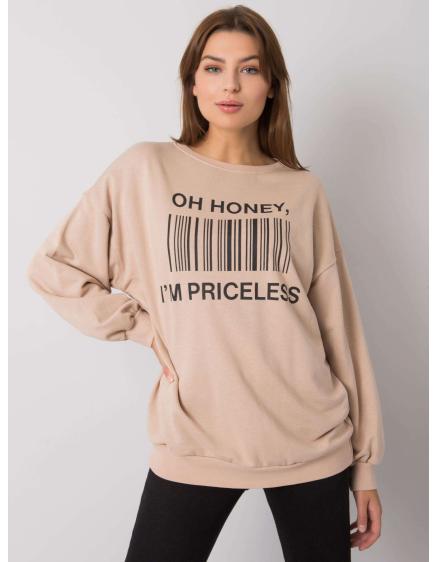 Női kapucnis pulóver BASILE bézs színű nyomtatással