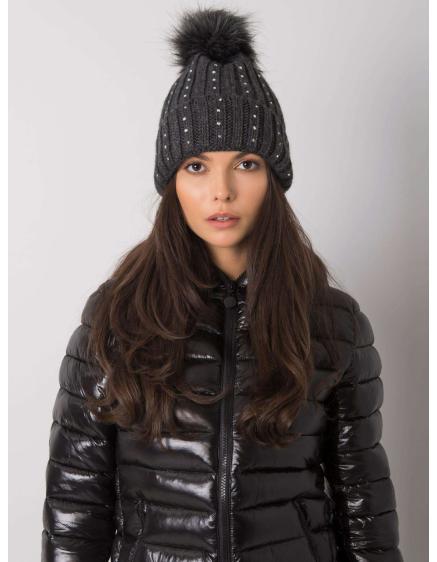 Dámska čiapka s aplikáciou tmavosivá