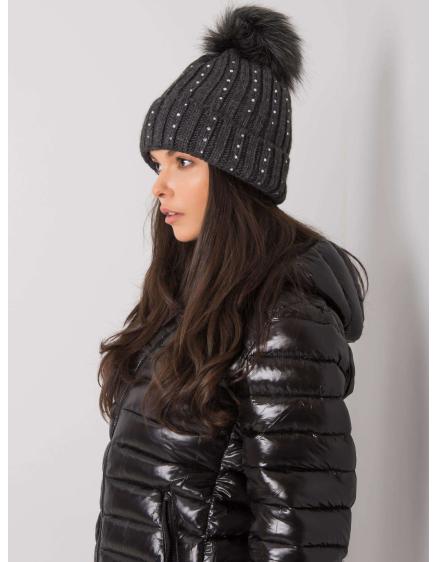 Dámska čiapka s aplikáciou tmavosivá