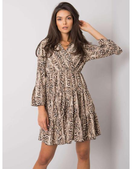 Dámské šaty se zvířecím potiskem MAREN béžovo-černé 