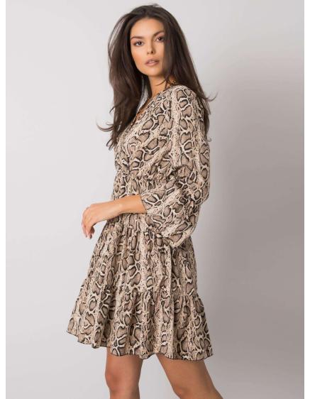 Dámské šaty se zvířecím potiskem MAREN béžovo-černé 