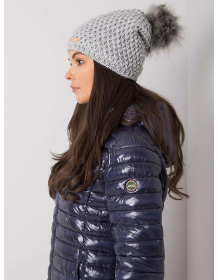 Dámská čepice s bambulí šedá 