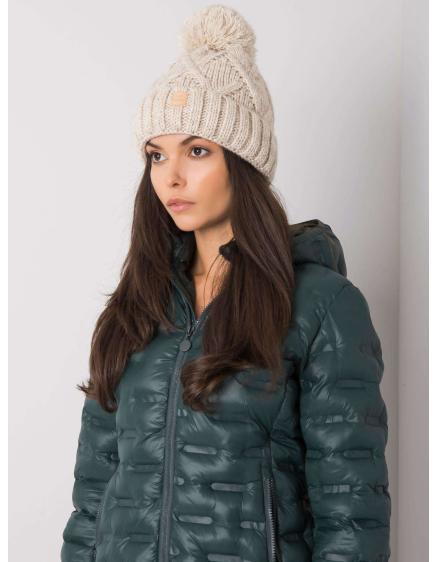 Dámská čepice s bambulí zimní béžová 