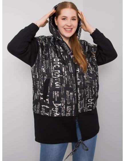 Női plus size pulóver ROSELLA cipzáras fekete-ezüst színben